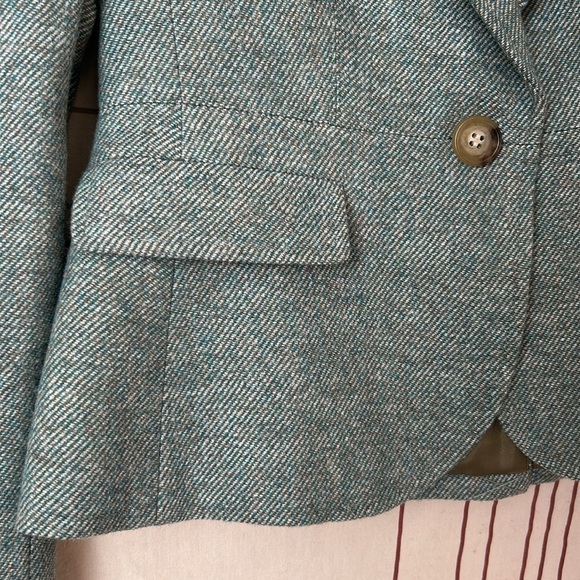 Talbots Petites Wool Blend Tweed Blazer Academia Office Preppy Festive Green 4P - Picture 7 of 14